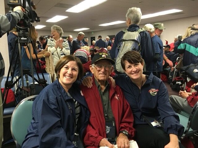 World War 2 Veteran Albert Markus on the Honor Flight with his daughters Teresa Dietrich and Saroya Melfe